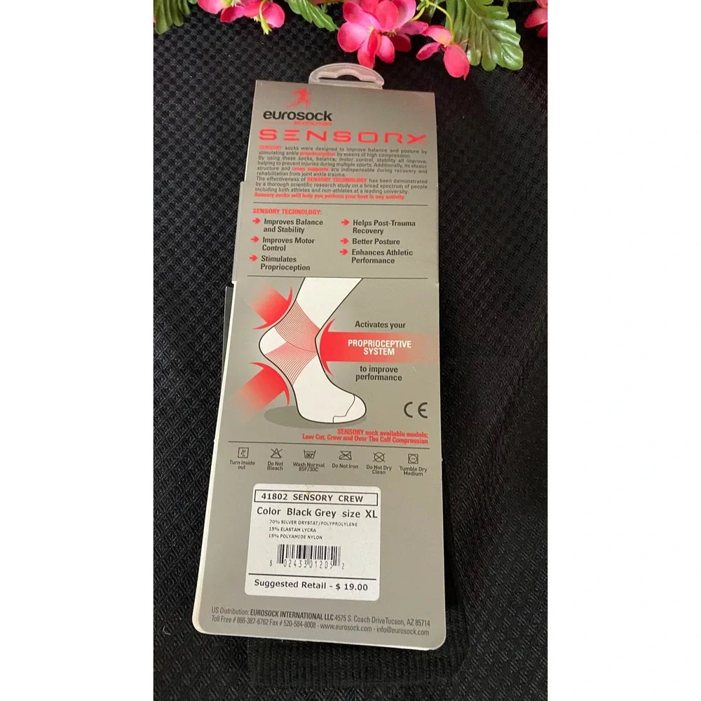 Eurosock Sensory Crew Re-Evolution Ankle Support Socks Black Grey XL 41802